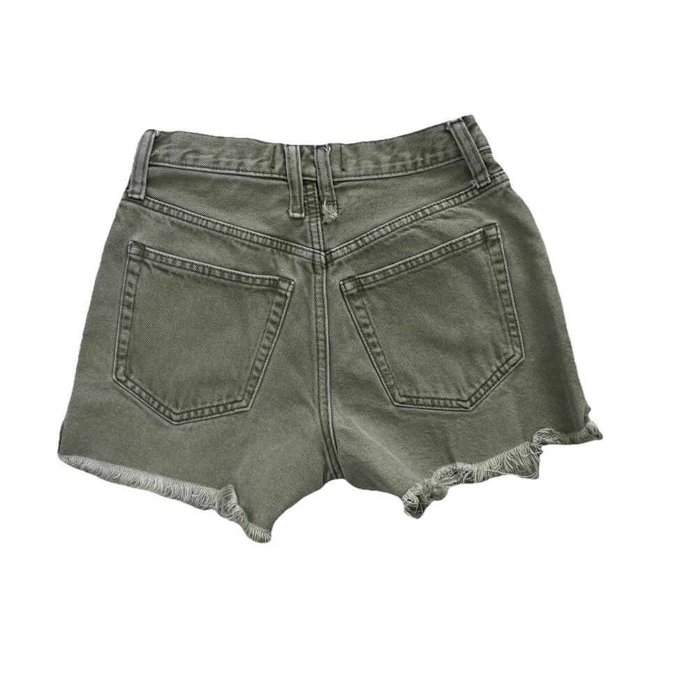 We The Free People Button Fly Army Green Denim Cut Off Shorts 24 Boho - Picture 3 of 5